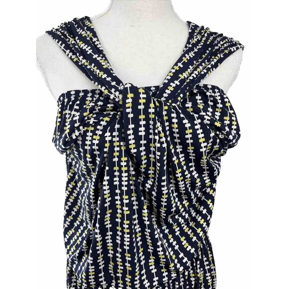 Max Studio Twist Front Halter Dress Blue White Yellow Size Medium - Picture 2 of 13